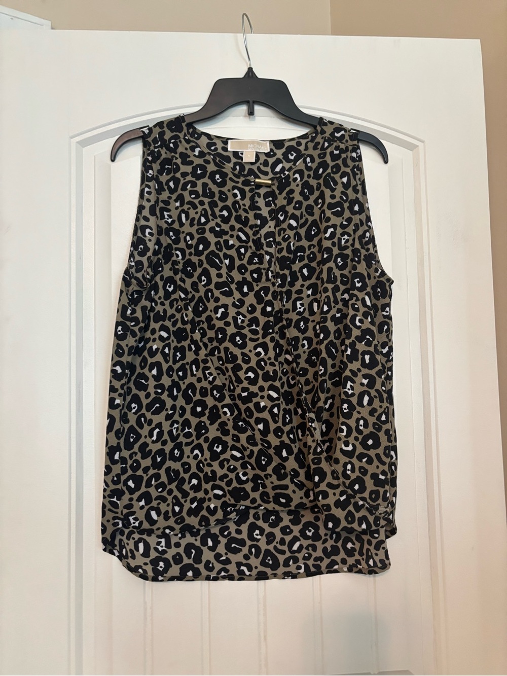 Michael Kors Olive and Black Leopard-Print Sleeveless Camisole